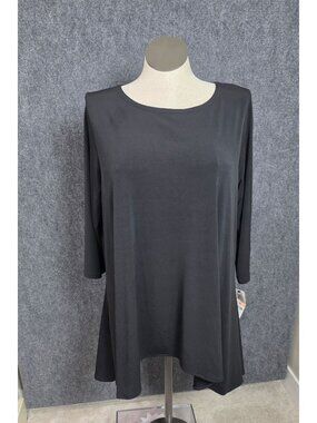 Alfani Woman Black Tunic Top 2X 3/4 Sleeve Polyester Blend Plus Size